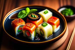 japonés cocina - maki Sushi con arroz y vegetales. ai generado foto