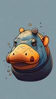 dibujos animados hipopótamo con grande ojos. vector ilustración de animal. ai generado foto