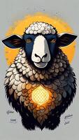 Vector illustration of a sheep in the style of engraving. photo