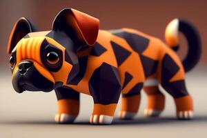 3d render of a cute dog with orange and black spots. photo