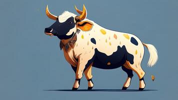 Vector illustration of a cow on a gray background. Cartoon style. photo