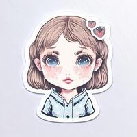 Cute girl with blue eyes and pink heart on her face. photo