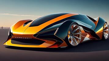 3D rendering of a brand-less generic concept car in studio environment. photo