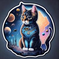 Astronaut cat in space. Cosmic background. photo