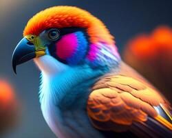 3d render of a colorful bird on a background of nature. photo