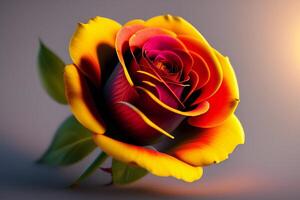 3d illustration of red and yellow rose flowers over dark blue background. photo