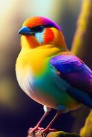 3d render of a colorful bird on a background of nature. photo