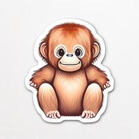 Cute cartoon baby orangutan on white background. Vector illustration. photo