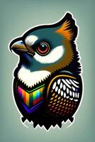 Vector illustration of a colorful owl with a colorful cube in its beak. photo