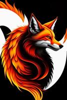 Illustration of a fox head with an orange and black background. . photo