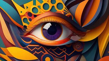 Eye with abstract ornament. Psychedelic background. photo