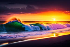 Beautiful sunset on the beach. Seascape with beautiful sky. photo
