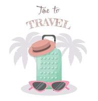 It s Time to Travel. Travel to World. Vacation. Tourism. Travel banner. Journey. Travelling illustration palm tree with suitcase  on a white background vector