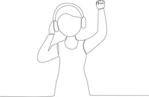 A woman listens to music with headphones vector