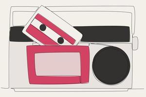 Color illustration of a tape recorder and music tape vector