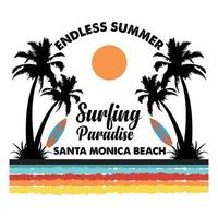 Endless Summer Surfing Paradise Santa Monica Beach T-shirt Design vector