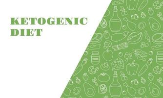 Ketogenic diet. Banner with Line icons on green background vector