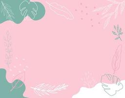 hand drawn abstract pink minimalistic background with leaves, template, vector