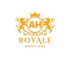 Golden Letter AH template logo Luxury gold letter with crown. Monogram alphabet . Beautiful royal initials letter. vector