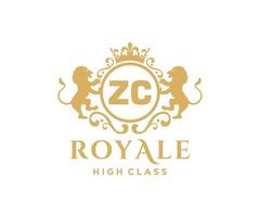 Golden Letter ZC template logo Luxury gold letter with crown. Monogram alphabet . Beautiful royal initials letter. vector