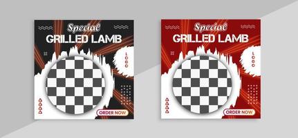 Grilled lamb social media post template grill advertisements banner vector