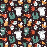 seamless background pattern with cartoon baby goods vector