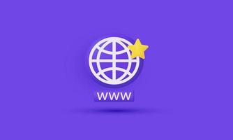 3d realistic cartoon vector star globe hyperlink search www sign icon trendy modern style object symbols isolated on background