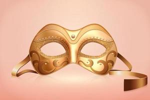 Golden color mask with pearl decorations for carnival party in 3d illustration vector