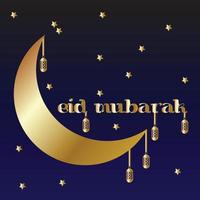 Eid Mubarak islamic design crescent moon and arabic calligraphy vector