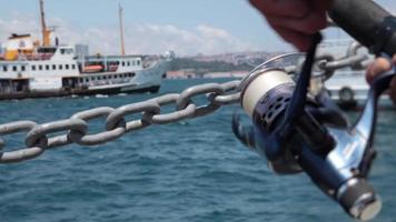 Fisherman fishing in bosphorus Istanbul video