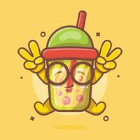 cute bubble tea drink character mascot with peace sign hand isolated cartoon in flat style design vector