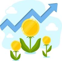 Investment concept planting money coin tree growth with cloud illustration. income salary rate increase concept. Business financial profit vector. vector