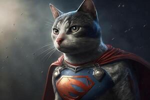 ilustración de un Super gato héroe en traje, ai generado foto