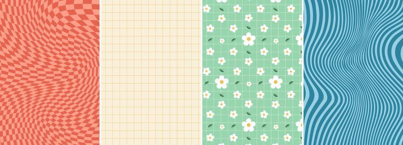 Cute groovy illustration backgrounds. Waves, swirl, twirl pattern. Twisted and distorted vector texture in trendy retro style