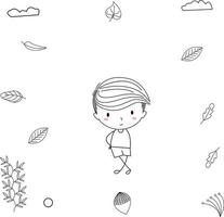 simple and cute kid illustration in line art style posing casually vector