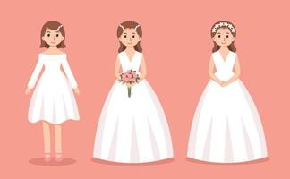 set of Bride wedding cartoon vector illustration