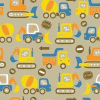 Seamless pattern vector of construction vehicles cartoon, construction elements illustration