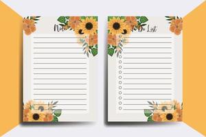 To do list Planner template Sunflower Design vector