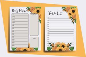 Planner To Do List Sunflower Flower Design Template vector