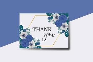 Thank you card Greeting Card Blue Rose Flower Design Template vector