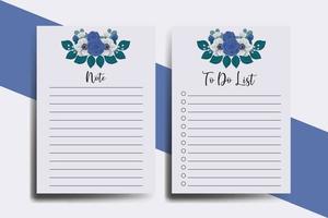 To do list Planner template Blue Rose Flower Design vector