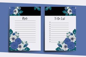 To do list Planner template Blue Rose Flower Design vector