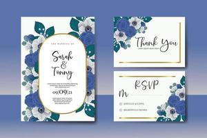 Wedding invitation frame set, floral watercolor Digital hand drawn Blue Rose flower design Invitation Card Template vector