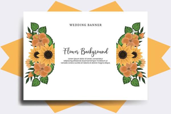Wedding banner flower background, Digital watercolor hand drawn Sunflower design Template