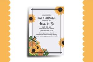 Baby Shower Greeting Card Sunflower Design Template vector