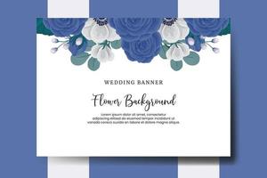 Wedding banner flower background, Digital watercolor hand drawn Blue Rose Flower design Template vector