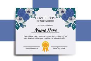 certificado modelo azul Rosa flor acuarela digital mano dibujado vector