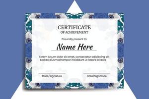 Certificate Template Blue Rose Flower watercolor Digital hand drawn vector