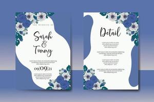 Wedding invitation frame set, floral watercolor Digital hand drawn Blue Rose flower design Invitation Card Template vector