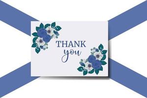 Thank you card Greeting Card Blue Rose Flower Design Template vector